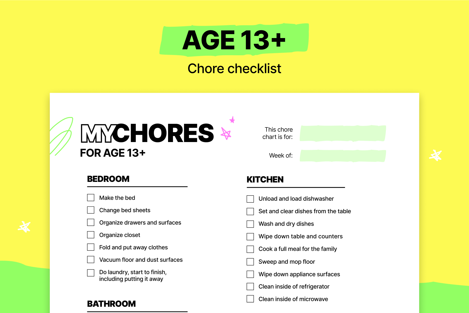10 Free Printable Chore Charts for Kids (2024) | Mydoh