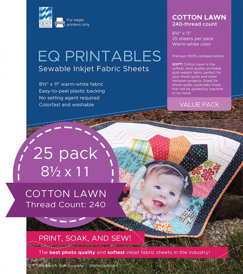 25 Pack Cotton Lawn EQ Printables Inkjet Fabric Sheets | Electric ...