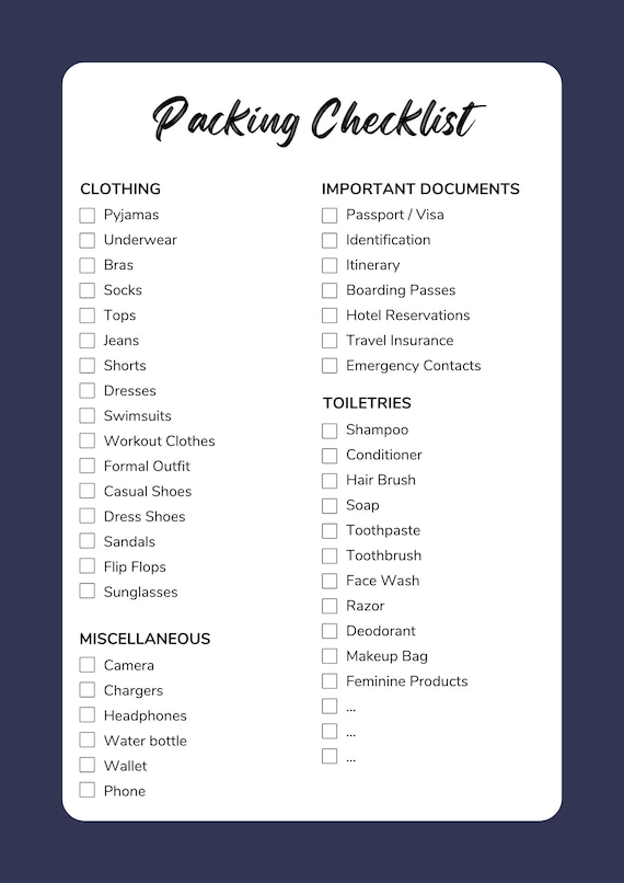 best printable packing list