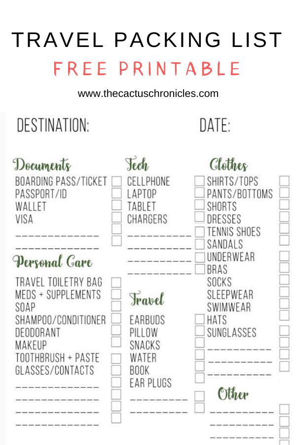 Free Travel Packing List Printable | The Cactus Chronicles