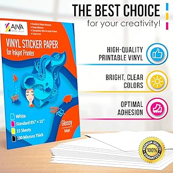 Printable Vinyl Inkjet Sticker Paper Glossy White 15 Self Adhesive ...