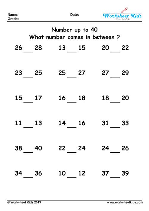 What number comes in between? 1 to 20, 100, 500, 1000 - Free Printable