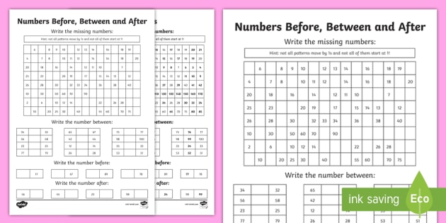 Numbers Before, Between and After Worksheet | Place Value