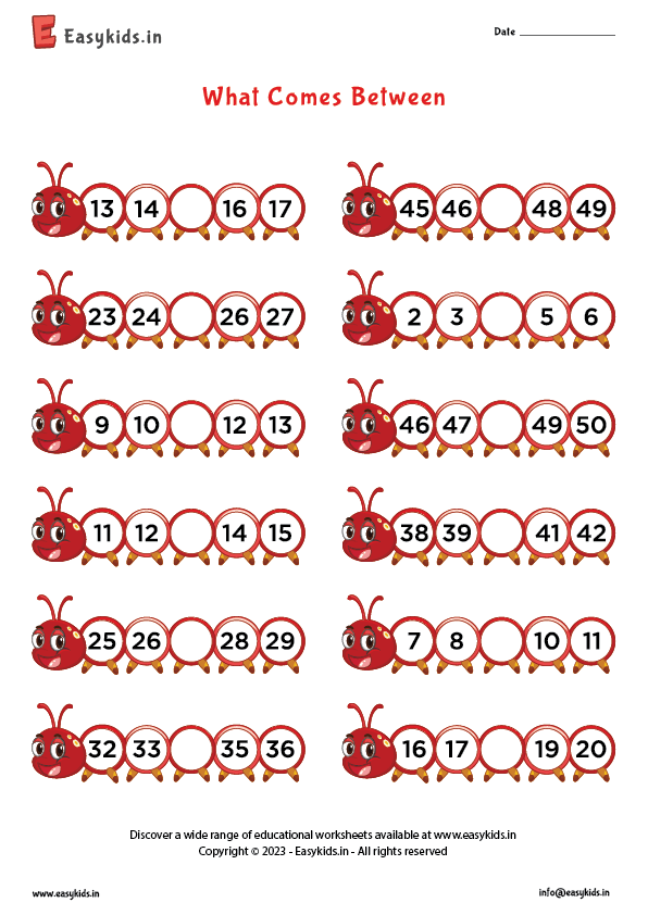 Write the between numbers 1 to 50 EasyKids.in Worksheets Library