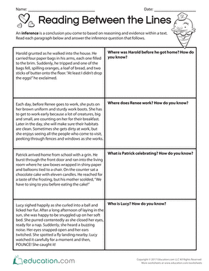 between the lines worksheet answers