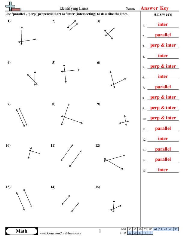 Lines Worksheets