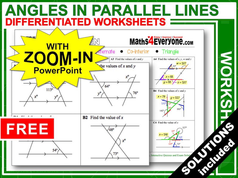 Angles in Parallel Lines (Worksheets with Answers) | Teaching ...