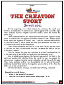 bible story worksheet