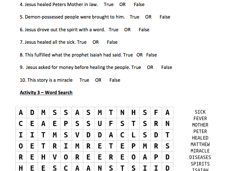 bible story worksheet