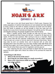 bible story worksheet