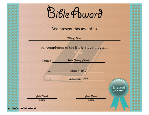 Bible Award Certificate Printable Certificate
