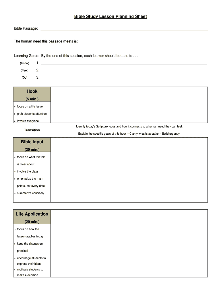 Sunday School Lesson Plan Template - Fill Online, Printable ...
