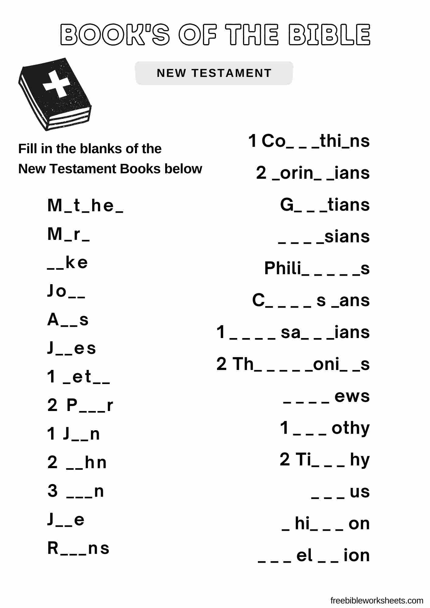 Books of the Bible New Testament Fill in the Blank - Free Bible ...