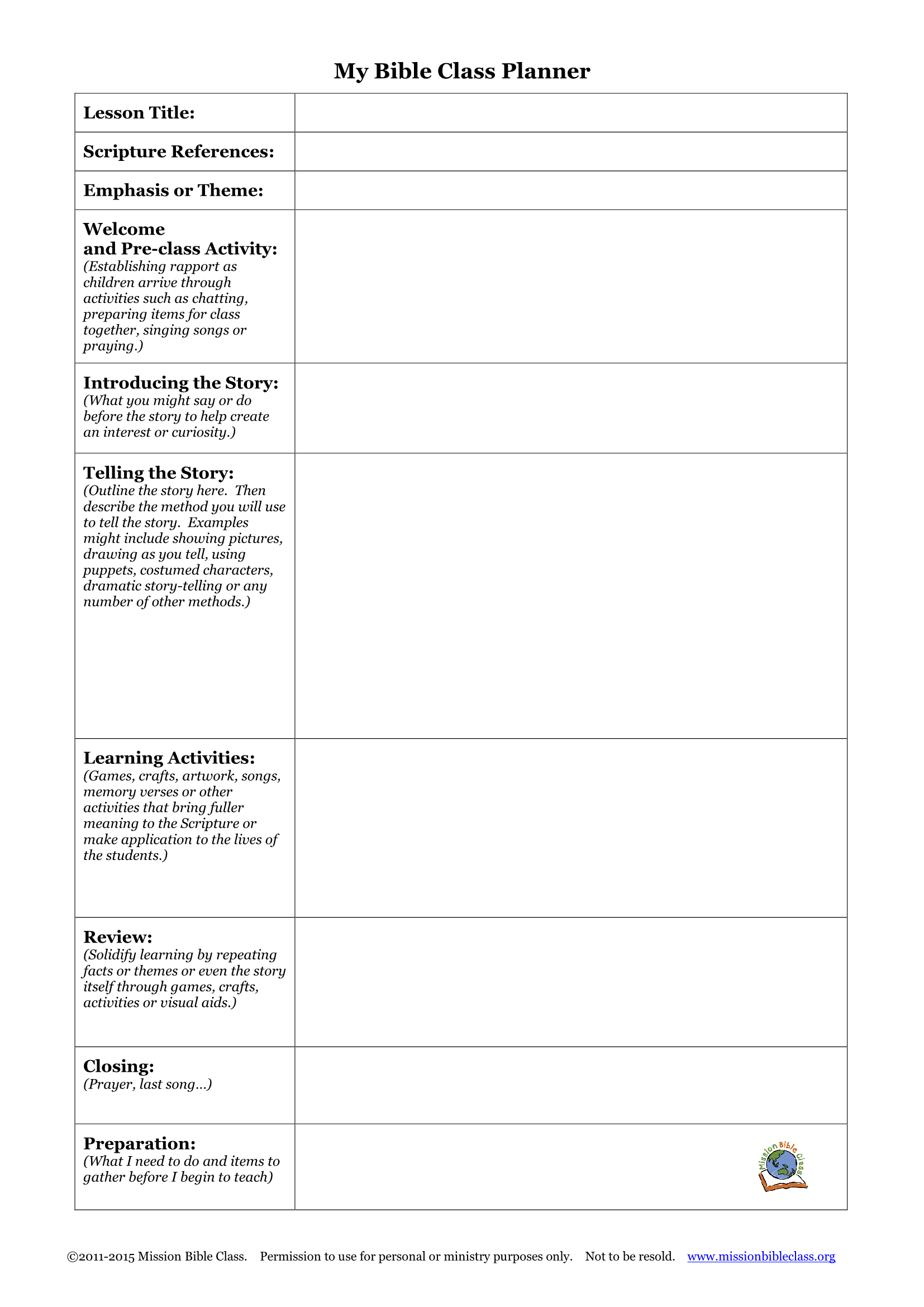Deutsche) Bibel-Unterrichts Planer - Mission Bible Class