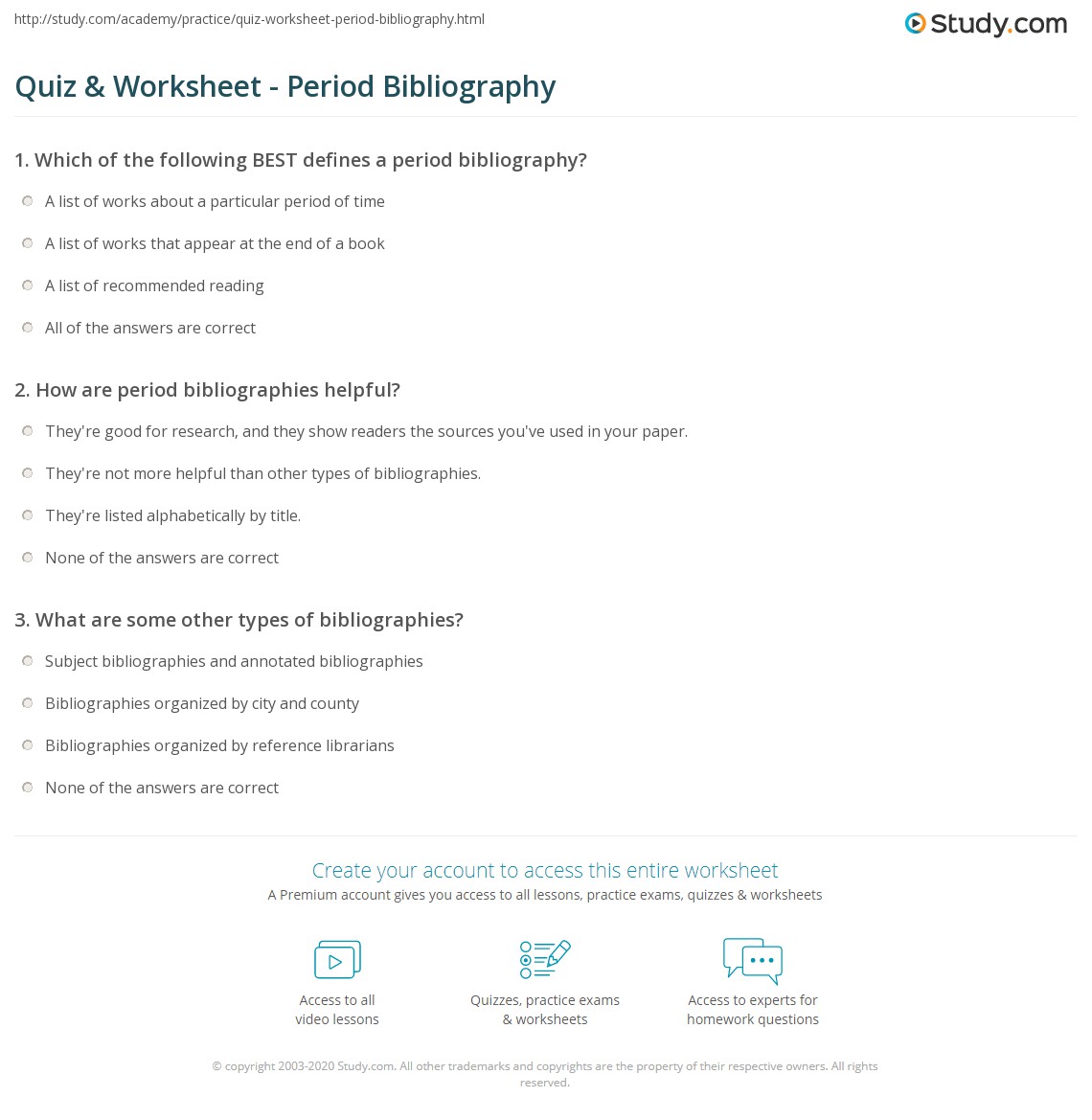 Quiz &  Worksheet - Period Bibliography | Study.com