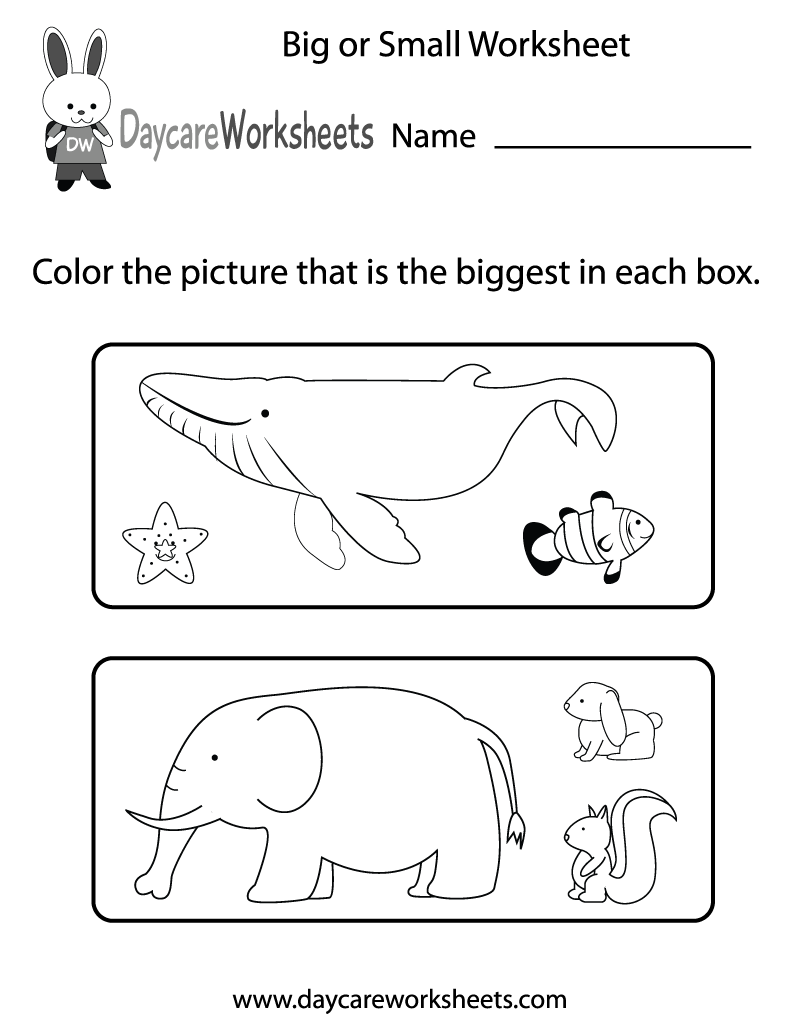 big and little worksheet for kindergarten