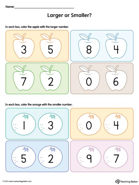 Larger or Smaller Numbers 1-9 Printable Worksheet (Color ...