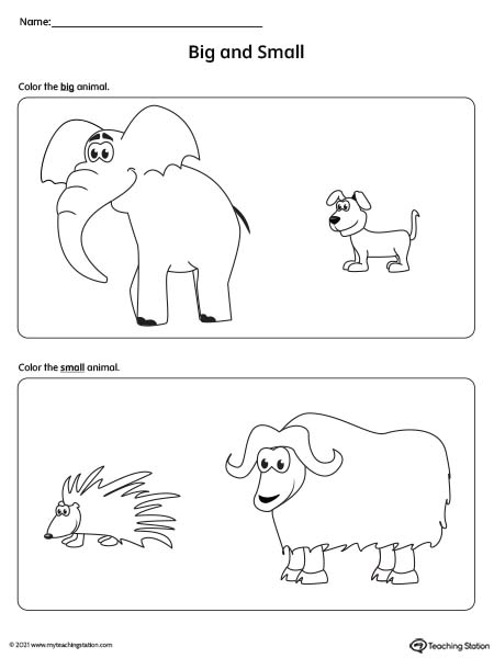 big and small worksheet for preschool