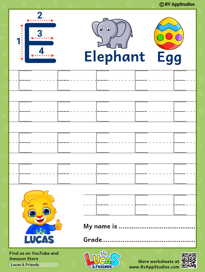 Capital Letter E Tracing Worksheet | Trace Uppercase Letter E