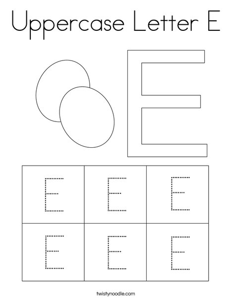 Uppercase Letter E Coloring Page - Twisty Noodle