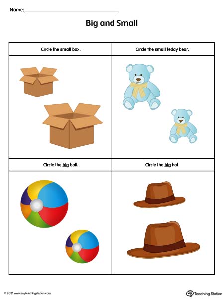 Big and Small Worksheet: Objects (Color) | MyTeachingStation.com
