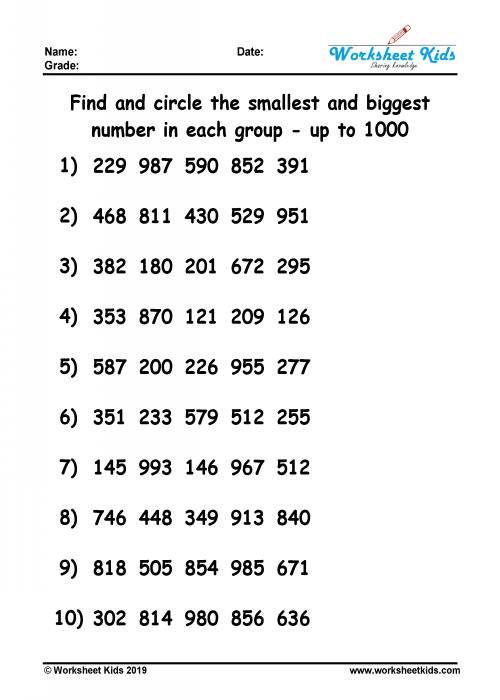 Circle the biggest and smallest number worksheet - Free printable PDF