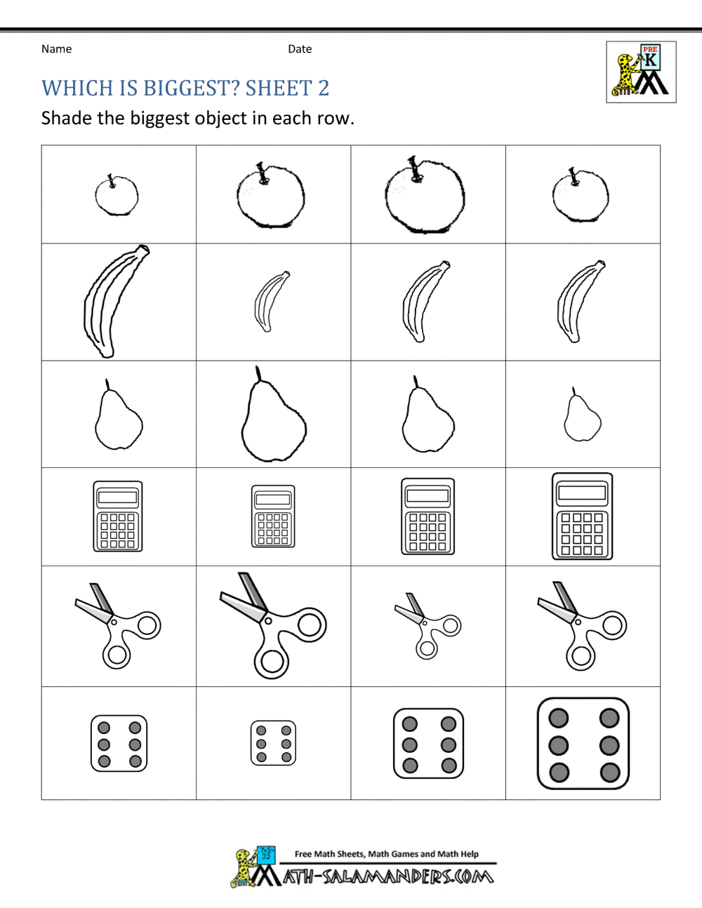 bigger smaller worksheet