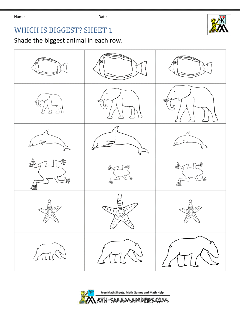 Size Worksheets - Bigger, Smaller or the Same Size
