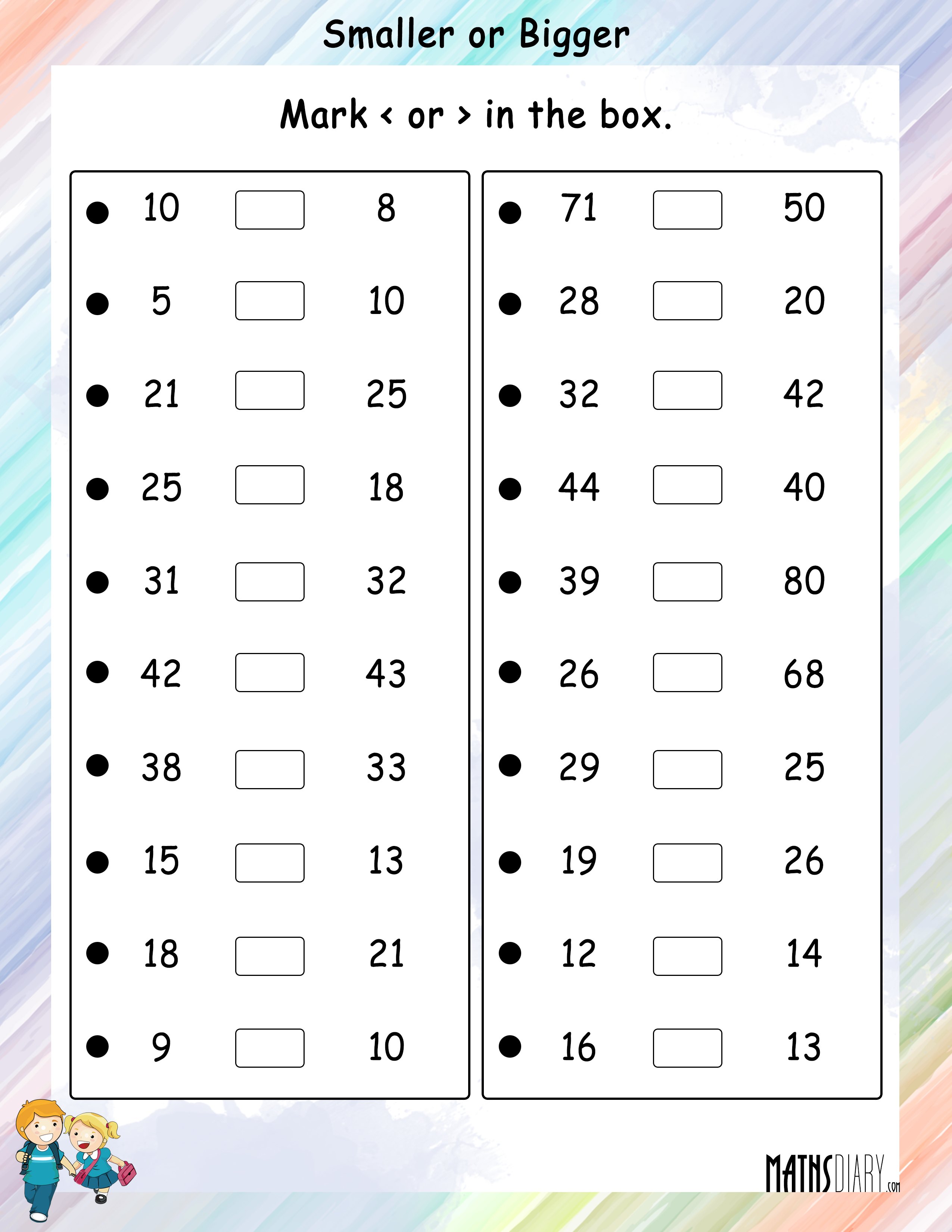 Smaller or Bigger number - Math Worksheets - MathsDiary.com