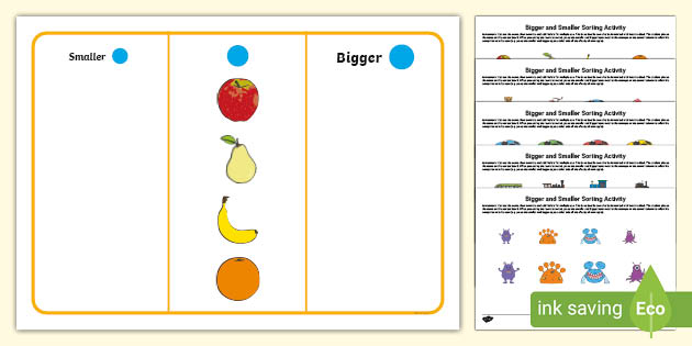 Bigger and Smaller Sorting Activity (teacher made) - Twinkl