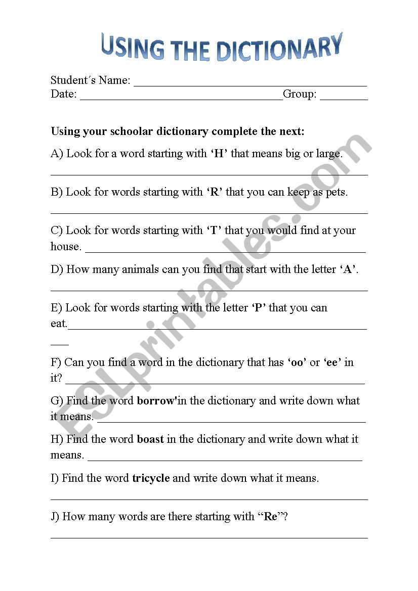 Using Bilingual Dictionary - ESL worksheet by EryGH
