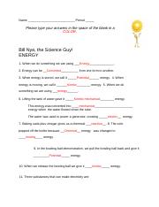 Bill Nye Energy Worksheet.docx - Name Period Please type your ...