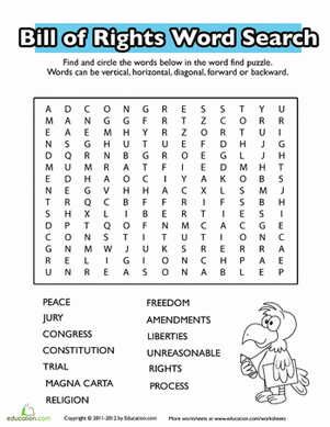 Bill of Rights for Kids: Word Search | Worksheet 
