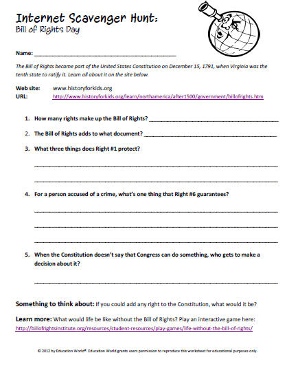 bill of rights for kids worksheet