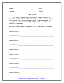 bill of rights worksheet