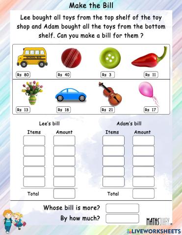Making Bill worksheet  