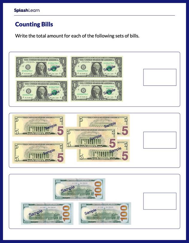 Guess the Amount Using Same Types of Bills - Math Worksheets ...