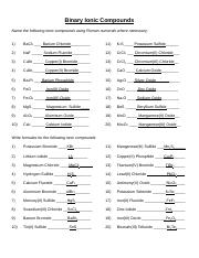 Binary Ionic Compounds Practice Worksheet Answers 1 docx