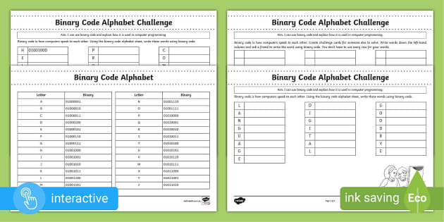 Binary Code Challenge Worksheets (teacher made) - Twinkl