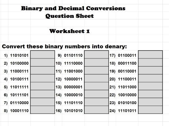 4 bit and 8 bit Binary Worksheets  