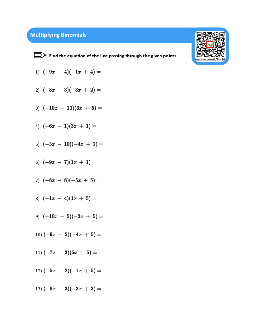Multiplying Binomials worksheets
