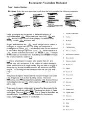 biochemistry worksheet answers