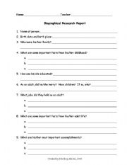 English worksheets: Biography Research Form