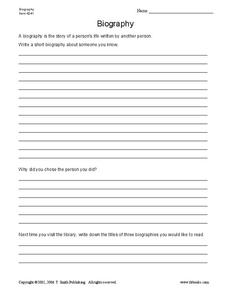 Biography Worksheet for 4th - 6th Grade | Lesson Planet