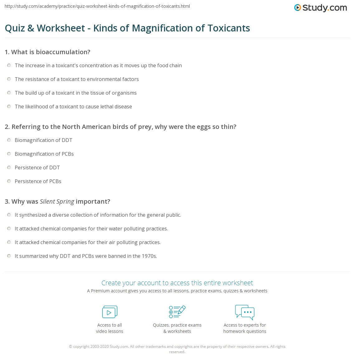 Quiz &  Worksheet - Kinds of Magnification of Toxicants | Study.com
