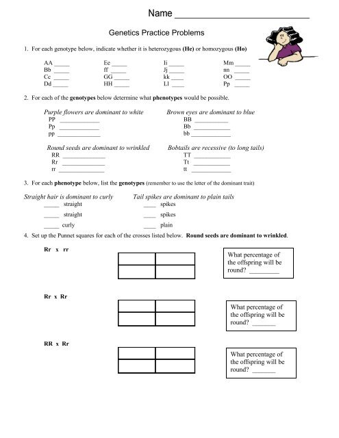 Genetics Practice Problems - Simple - The Biology Corner