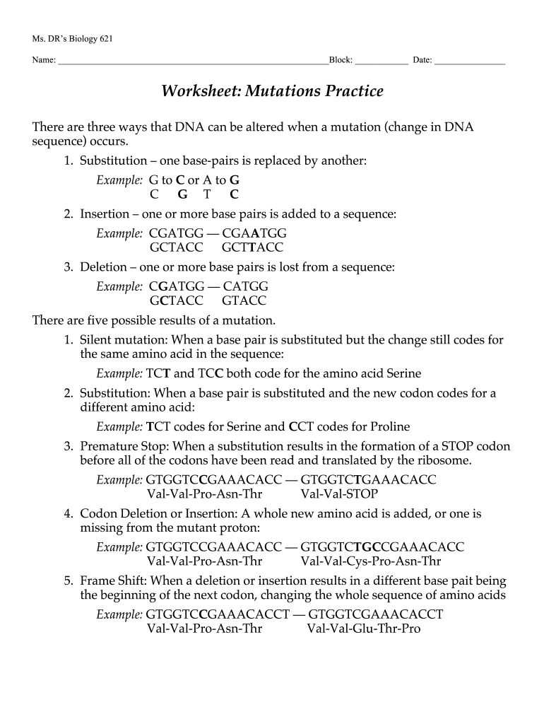 biology worksheet answers