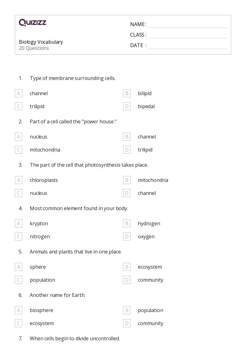 50+ Biology worksheets on Quizizz | Free &  Printable