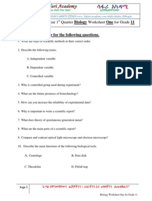 Biology Worksheet One For Grade 11.dox PDF | PDF