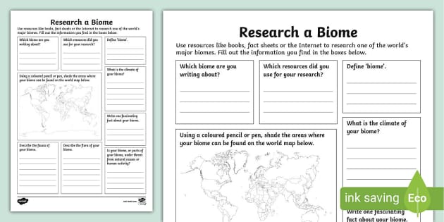 Research a Biome Activity Sheet - KS2 - Geography - Twinkl